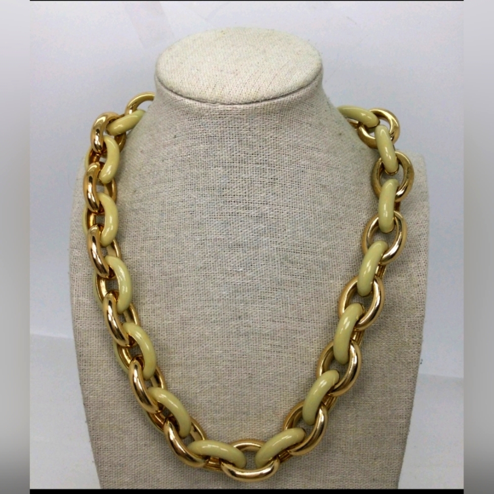 Coldwater Creek Brown Mocha Enamel Oval Chain Necklace 18" + 3" EUC